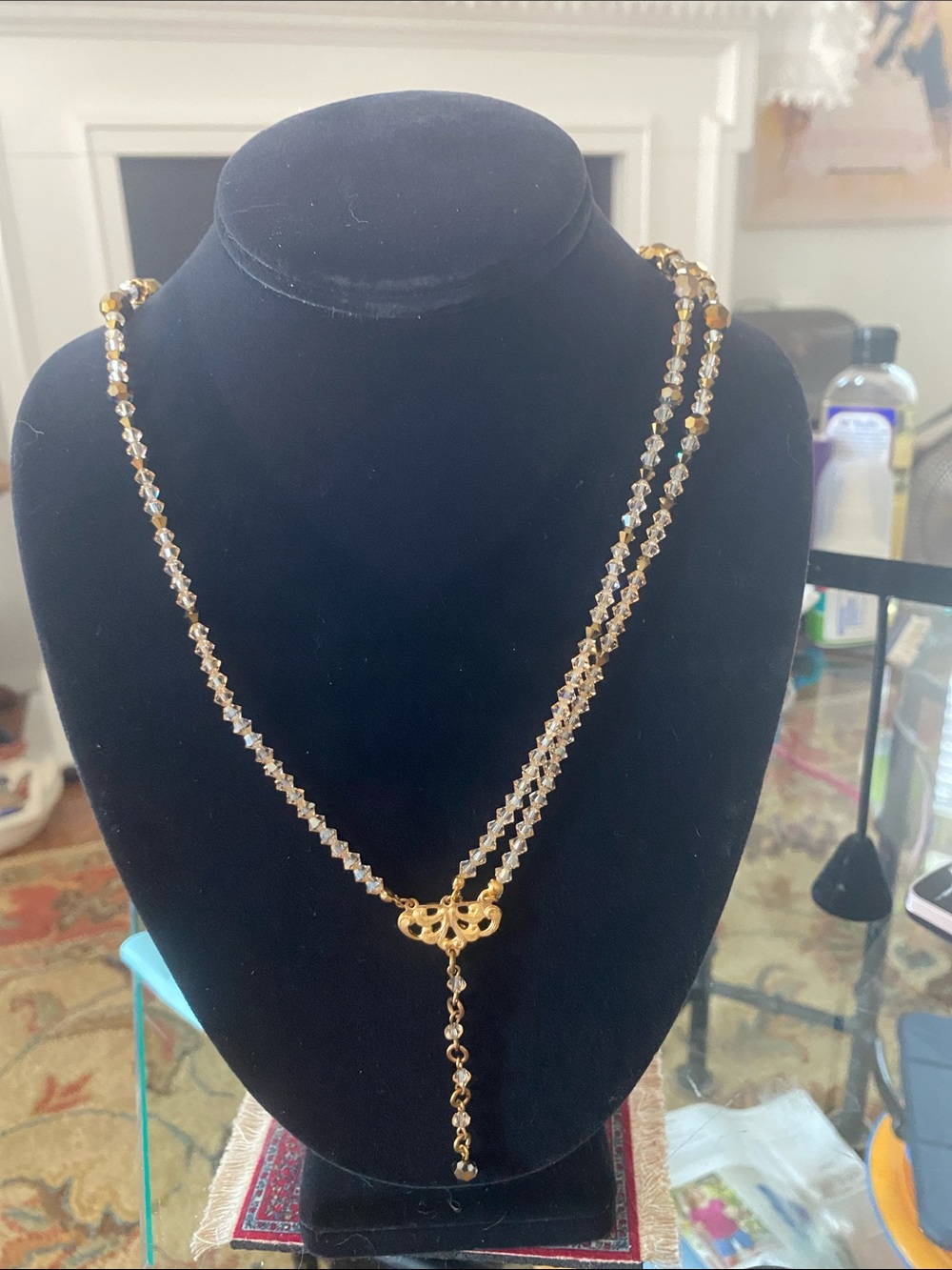 Gold Crystal Lariat Necklace - Elegant Women's Jewelry